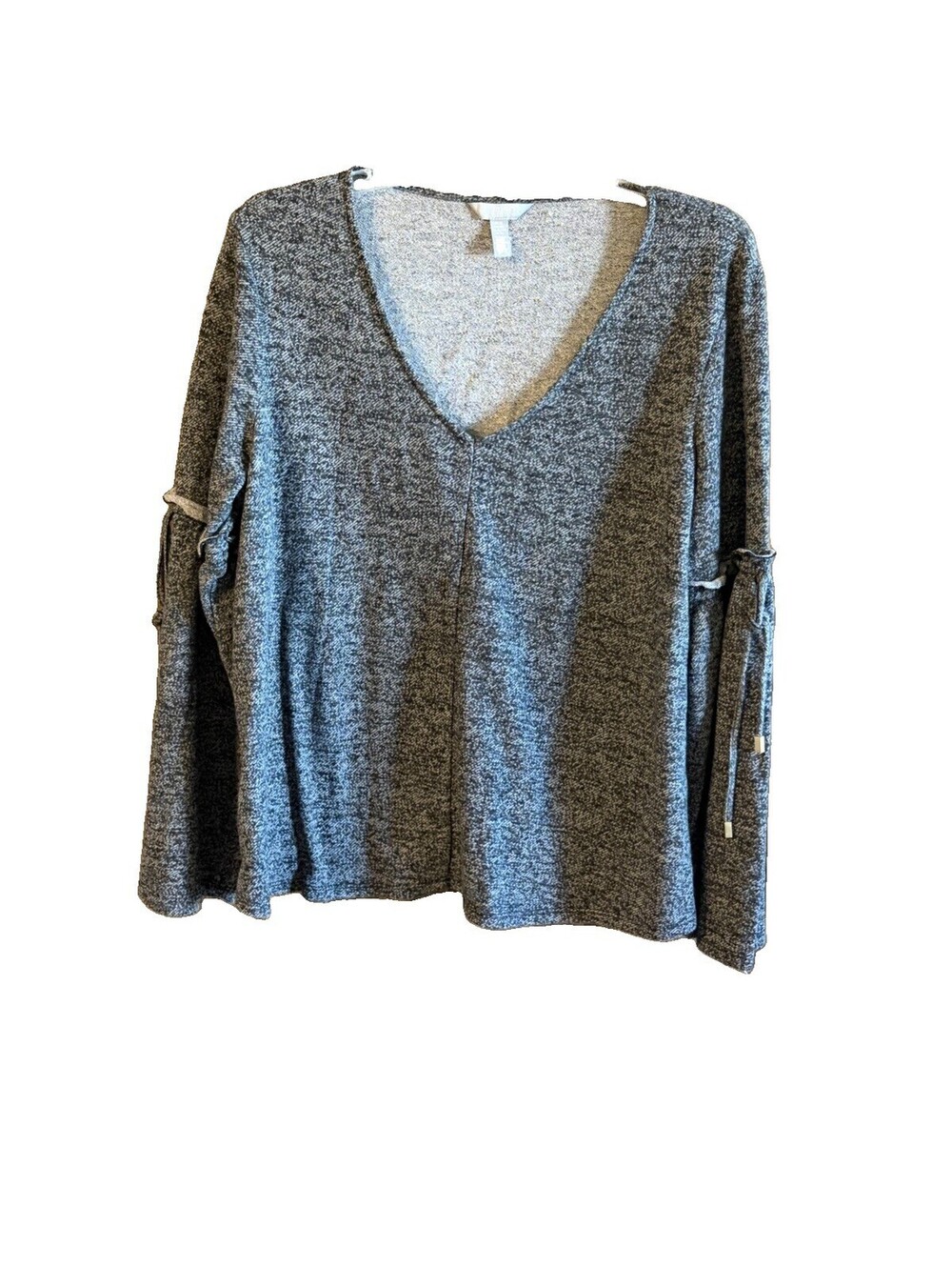 Ellen Tracy XL  Black&Grey Top Sleeves Have Ruffle With Tie And Metal Tip